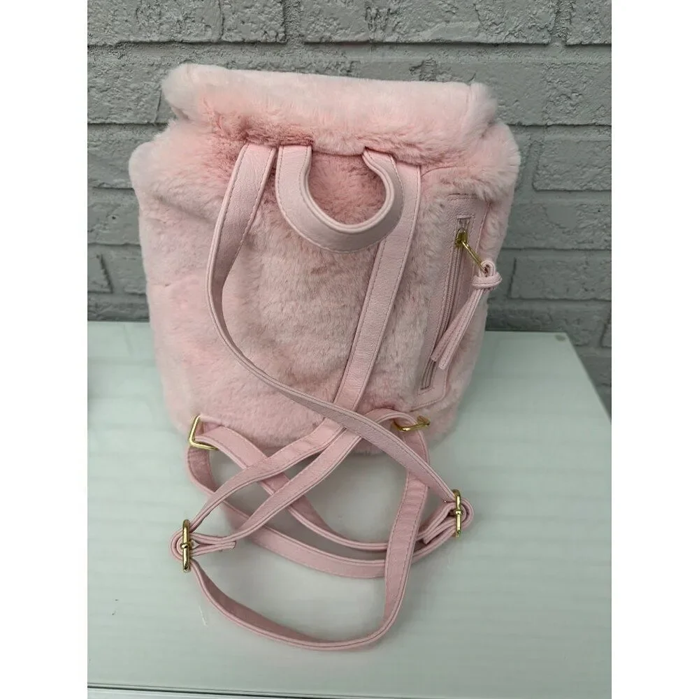 Unbranded Girls Pink Faux Fur Mini Backpack